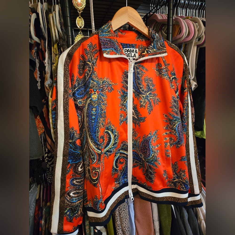 Pam & Gela Orange Paisley Bomber Jacket